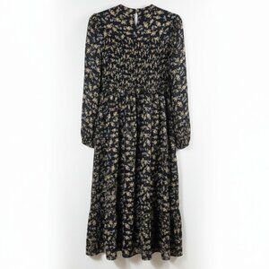 NWT New In Very J Floral Maxi Dress Black Yellow Smock Mock Neck Long Sleeve S